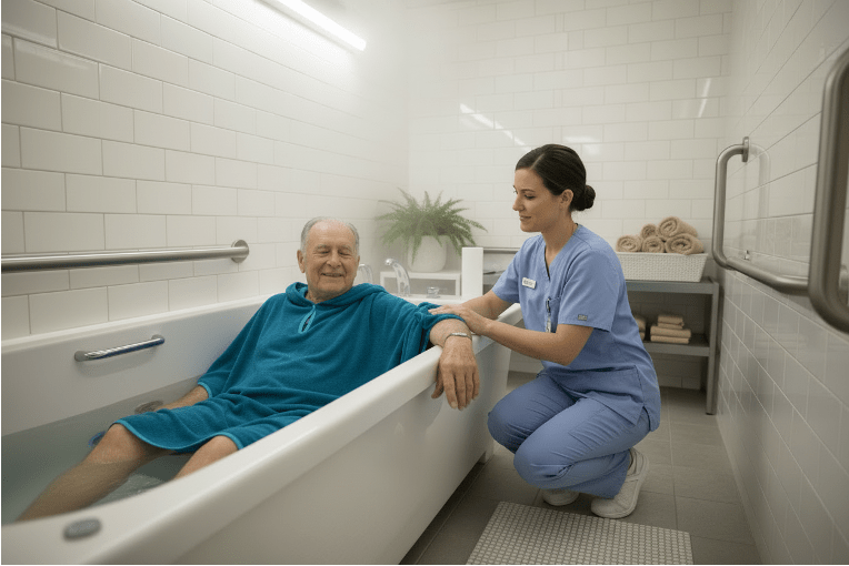 A Better Bathing Experience: How a Terry Cloth Bathing Cape Supports Dignity, Comfort, and Calm