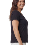Women's V-neck Short Sleeve Tshirt with A Three Button Placket