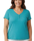 Women's V-neck Short Sleeve Tshirt with A Three Button Placket - Silverts 5