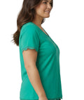 Women's V-neck Short Sleeve Tshirt with A Three Button Placket