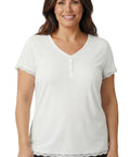 Women's V-neck Short Sleeve Tshirt with A Three Button Placket