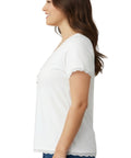 Women's V-neck Short Sleeve Tshirt with A Three Button Placket