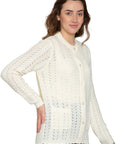 Women's Button Front Crochet Pointelle Cardigan with Pockets - Silverts 3