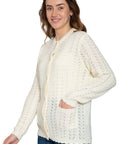 Women's Button Front Crochet Pointelle Cardigan with Pockets - Silverts 4