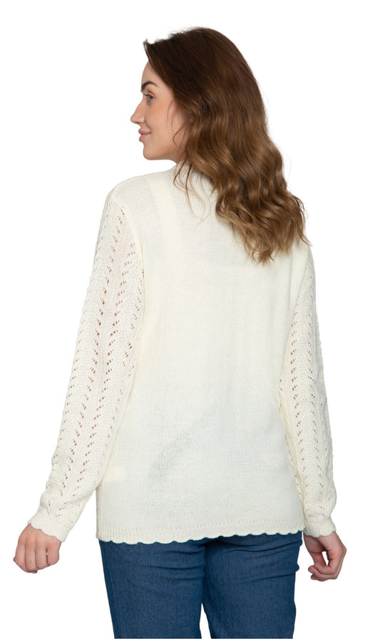 Women's Button Front Crochet Pointelle Cardigan with Pockets - Silverts 2