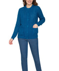 Women's Button Front Crochet Pointelle Cardigan with Pockets