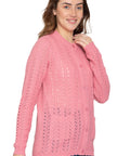 Women's Button Front Crochet Pointelle Cardigan with Pockets
