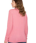 Women's Button Front Crochet Pointelle Cardigan with Pockets