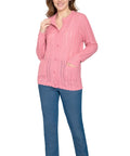 Women's Button Front Crochet Pointelle Cardigan with Pockets