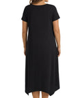 Women's Knit Wide Scoop Neck Short Sleeve Dress in A-line Asymmetrical Hem