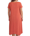 Women's Knit Wide Scoop Neck Short Sleeve Dress in A-line Asymmetrical Hem - Silverts 6