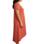Women's Knit Wide Scoop Neck Short Sleeve Dress in A-line Asymmetrical Hem - Silverts 7