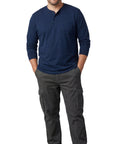 Men's Long Sleeve Henley shirt in cotton blend with 3 Button Placket & Chest Pocket