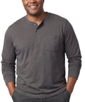 Men's Long Sleeve Henley shirt in cotton blend with 3 Button Placket & Chest Pocket