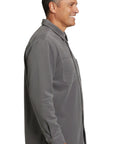 Men's Heathered Fleece Overshirt with Chest Pockets and Tortoise-shell patterned Buttons