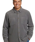 Men's Heathered Fleece Overshirt with Chest Pockets and Tortoise-shell patterned Buttons