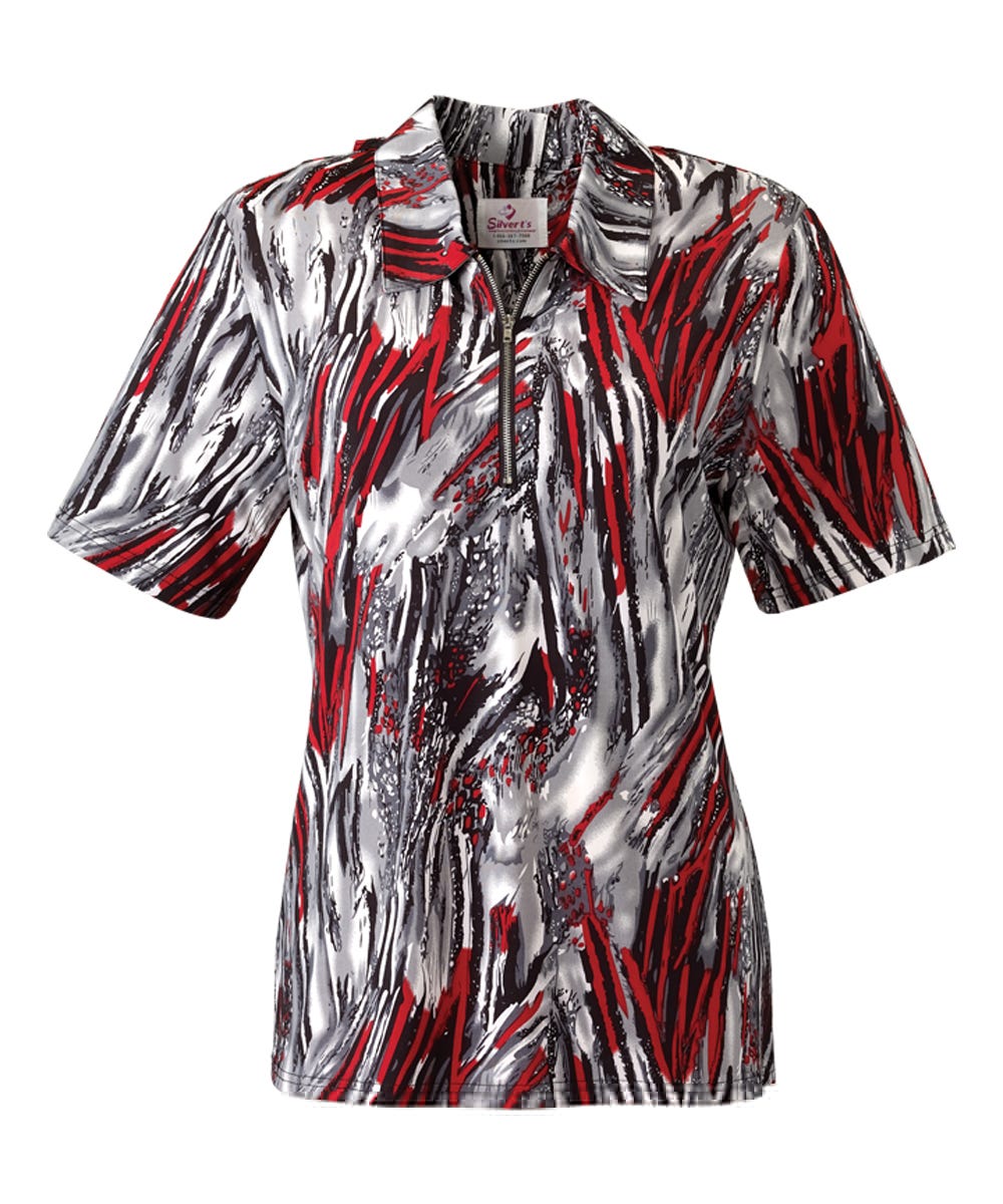 Women's Open Back Zipped Neckline Collared Top