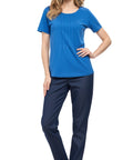 Women's Short Sleeve Cotton Knit T-shirt in Pintuck Style