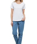 Women's Short Sleeve Cotton Knit T-shirt in Pintuck Style