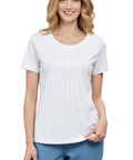 Women's Short Sleeve Cotton Knit T-shirt in Pintuck Style