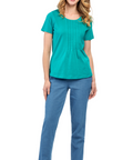 Women's Short Sleeve Cotton Knit T-shirt in Pintuck Style