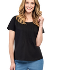 Women's Short Sleeve Cotton Knit T-shirt in Pintuck Style