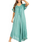 Sakkas Egan Women's Long Embroidered Caftan Dress / Cover Up With Embroidered Cap Sleeves