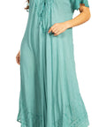 Sakkas Egan Women's Long Embroidered Caftan Dress / Cover Up With Embroidered Cap Sleeves