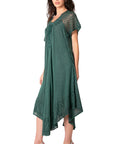 Sakkas Egan Women's Long Embroidered Caftan Dress / Cover Up With Embroidered Cap Sleeves