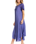 Sakkas Egan Women's Long Embroidered Caftan Dress / Cover Up With Embroidered Cap Sleeves