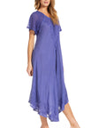 Sakkas Egan Women's Long Embroidered Caftan Dress / Cover Up With Embroidered Cap Sleeves