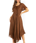 Sakkas Egan Women's Long Embroidered Caftan Dress / Cover Up With Embroidered Cap Sleeves