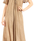Sakkas Egan Women's Long Embroidered Caftan Dress / Cover Up With Embroidered Cap Sleeves