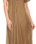 Sakkas Egan Women's Long Embroidered Caftan Dress / Cover Up With Embroidered Cap Sleeves