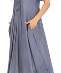 Sakkas Egan Women's Long Embroidered Caftan Dress / Cover Up With Embroidered Cap Sleeves