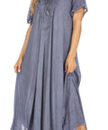 Sakkas Egan Women's Long Embroidered Caftan Dress / Cover Up With Embroidered Cap Sleeves