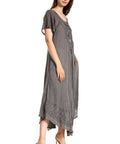 Sakkas Egan Women's Long Embroidered Caftan Dress / Cover Up With Embroidered Cap Sleeves