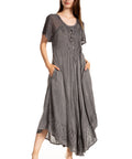 Sakkas Egan Women's Long Embroidered Caftan Dress / Cover Up With Embroidered Cap Sleeves