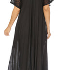 Sakkas Egan Women's Long Embroidered Caftan Dress / Cover Up With Embroidered Cap Sleeves