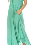 Sakkas Egan Women's Long Embroidered Caftan Dress / Cover Up With Embroidered Cap Sleeves