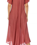 Sakkas Egan Women's Long Embroidered Caftan Dress / Cover Up With Embroidered Cap Sleeves