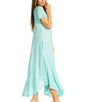 Sakkas Egan Women's Long Embroidered Caftan Dress / Cover Up With Embroidered Cap Sleeves