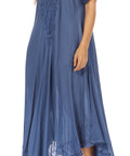 Sakkas Egan Women's Long Embroidered Caftan Dress / Cover Up With Embroidered Cap Sleeves