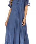 Sakkas Egan Women's Long Embroidered Caftan Dress / Cover Up With Embroidered Cap Sleeves