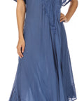 Sakkas Egan Women's Long Embroidered Caftan Dress / Cover Up With Embroidered Cap Sleeves