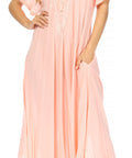 Sakkas Egan Women's Long Embroidered Caftan Dress / Cover Up With Embroidered Cap Sleeves