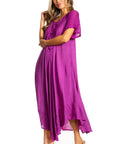 Sakkas Egan Women's Long Embroidered Caftan Dress / Cover Up With Embroidered Cap Sleeves