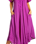 Sakkas Egan Women's Long Embroidered Caftan Dress / Cover Up With Embroidered Cap Sleeves