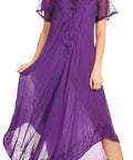 Sakkas Egan Women's Long Embroidered Caftan Dress / Cover Up With Embroidered Cap Sleeves