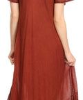 Sakkas Egan Women's Long Embroidered Caftan Dress / Cover Up With Embroidered Cap Sleeves